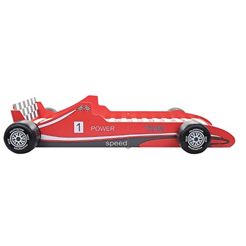 Cama Infantil Diseño Coche, Cama Individual con Forma de Coche de Carreras para Niños, Roja 90 x 200 cm