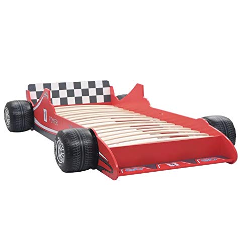 Cama Infantil Diseño Coche, Cama Individual con Forma de Coche de Carreras para Niños, Roja 90 x 200 cm