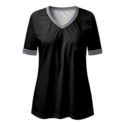 Camisetas Manga Corta Mujer Deporte,Camisetas Mujer Manga Corta Cuello V Casual Tops Color Sólido Suelto Baggy Jumper Casual Tops Blusa Camiseta Verano Shirts