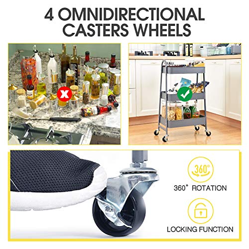 Carrito de almacenamiento Kingrack, carro de almacenamiento, carro de 3 niveles con gran almacenamiento y ruedas de metal para oficina, cocina, dormitorio, baño