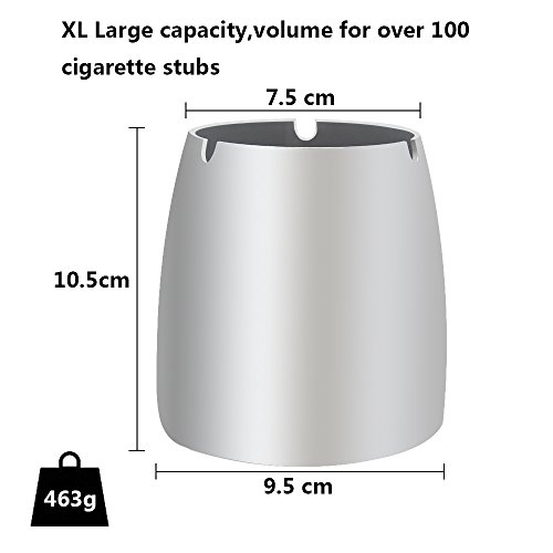 Cenicero a Prueba de Viento XL, Cenicero de Viento de Acero Inoxidable OneChois para Interiores o Exteriores, Balcón de jardín- Plata