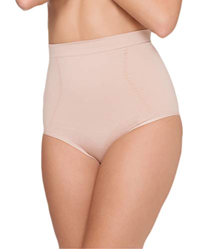 Channo Braga Faja Reductora con Silicona en la Cintura. Modelo sin Costuras. Tejido elástico y Suave. (Beige, XL)