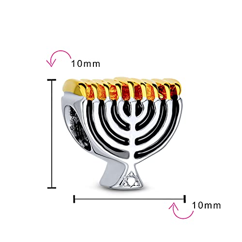Chanukah Menorah Hanukkah Festival of Lights Charm Bead For Women Two Tone 14K Gold Plated .925 Sterling Silver Fits European Bracelet
