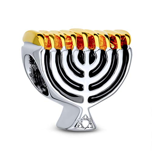 Chanukah Menorah Hanukkah Festival of Lights Charm Bead For Women Two Tone 14K Gold Plated .925 Sterling Silver Fits European Bracelet