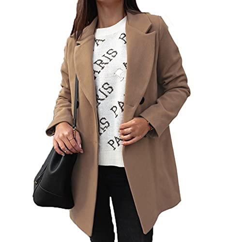 Chaqueta De Cuello De Traje De BotóN Cruzado De Manga Larga De Color SóLido Informal De OtoñO E Invierno para Mujer
