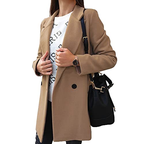 Chaqueta De Cuello De Traje De BotóN Cruzado De Manga Larga De Color SóLido Informal De OtoñO E Invierno para Mujer