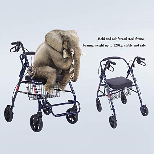 CHENJIA Carro, multifunción Viejo Hombre Carretilla Plegable de carros, Tienda de comestibles Compras 4 Ruedas portátil Puede Sentarse Walker Resto Asiento móvil de la Compra, Carga: 120 kg