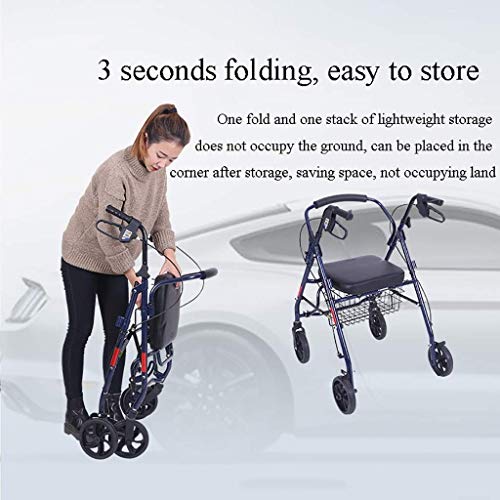 CHENJIA Carro, multifunción Viejo Hombre Carretilla Plegable de carros, Tienda de comestibles Compras 4 Ruedas portátil Puede Sentarse Walker Resto Asiento móvil de la Compra, Carga: 120 kg