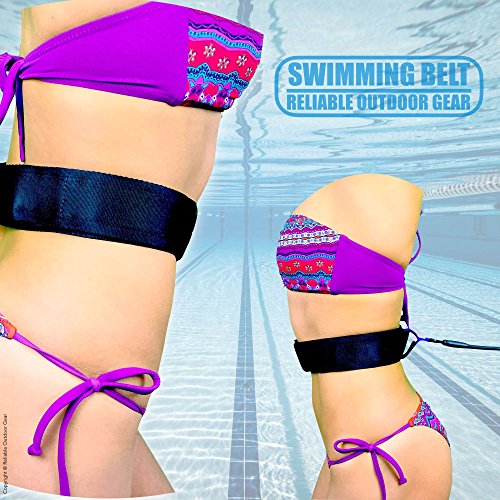 Cinturón de Natación: por Entrenamiento de Resistencia Estacionario (Natación en Seco) o Vueltas de la Piscina - con Paracaídas de Arrastre y Cuerda Elástica - para Adultos y Niños (tamaño Ajustable)