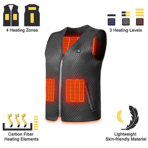 Clheatky Chaleco Calentado Eléctrico Chaleco Calefactable para Hombre y Mujer USB Lavable Térmico Chaqueta para Actividades Frías al Aire Libre, Esquí, Caza, Pesca(Sin Batería)