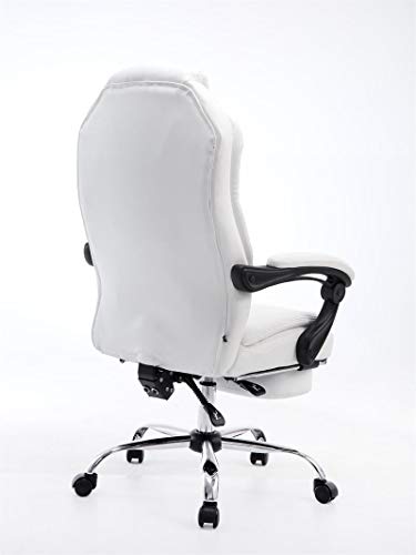 CLP Silla De Oficina Castle En Cuero PU I Silla Ejecutiva Reposapiés Extraíble & Respaldo Reclinable I Silla De Escritorio Ergonómica I Color:, Color:Blanco
