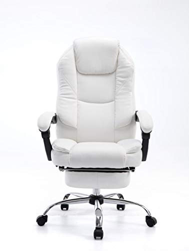 CLP Silla De Oficina Castle En Cuero PU I Silla Ejecutiva Reposapiés Extraíble & Respaldo Reclinable I Silla De Escritorio Ergonómica I Color:, Color:Blanco