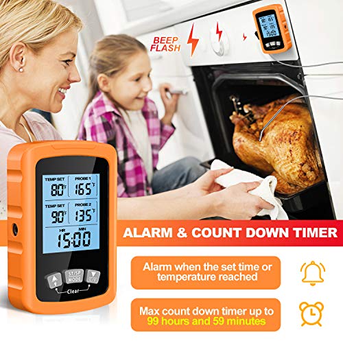 Cocoda Termometro Cocina, Termómetro Digital de Cocina Impermeable con Doble Sonda de 6.4" Largo & Lectura Instantánea, Retroiluminación LCD & Temporizador, Termometro Barbacoa para Horno Carne Comida