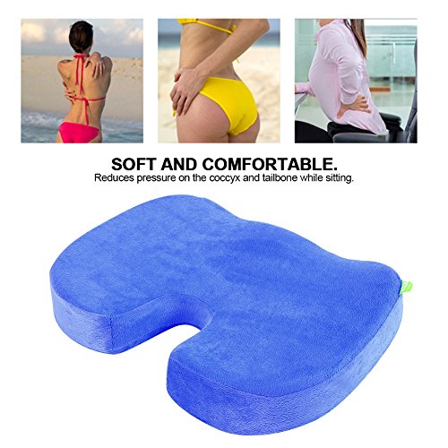 Cojín del asiento, espuma de la memoria Cojín del asiento en forma de U Cojín ortopédico Silla Asiento Cojín para aliviar el dolor Adecuado como cojín de viaje y silla de oficina(azul)