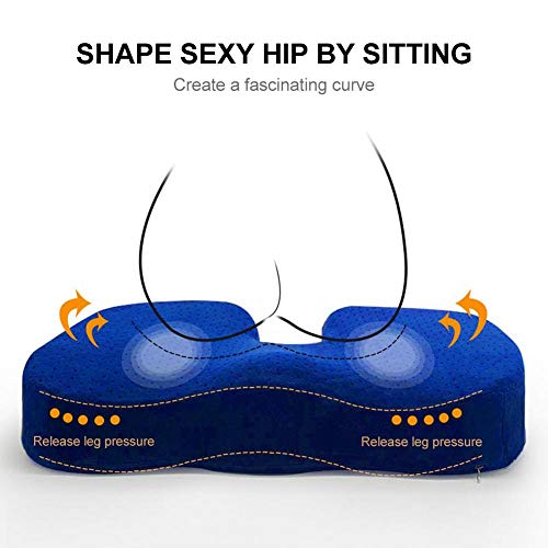 Cojín del asiento, espuma de la memoria Cojín del asiento en forma de U Cojín ortopédico Silla Asiento Cojín para aliviar el dolor Adecuado como cojín de viaje y silla de oficina(azul)