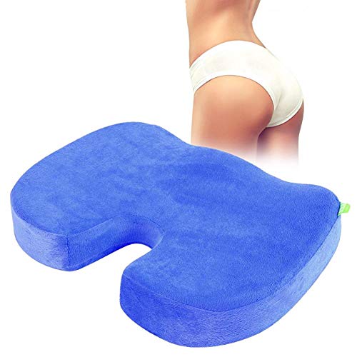 Cojín del asiento, espuma de la memoria Cojín del asiento en forma de U Cojín ortopédico Silla Asiento Cojín para aliviar el dolor Adecuado como cojín de viaje y silla de oficina(azul)