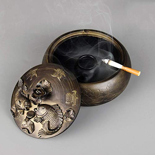 COLiJOL Los Titulares de Cigarrillos Colilla Cubo de Cigarrillos en Relieve Cenicero con Tapa Principal Ornamento de la Cenicero 16 * 16 * 8.5Cm