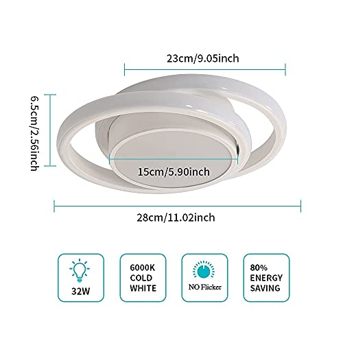 Comely Plafon Led Techo, 32W Moderna Lámpara de Techo LED, 2500LM Blanco Frío 6000K, Redondo Luz de Techo del para Corredor Baño Cocina Sala de Estar Dormitorio Pasillo, Largo 28cm