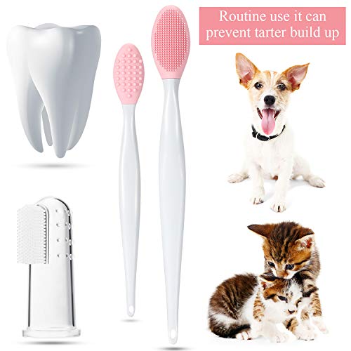 Conjunto de 7 Cepillo de Dientes de Mascotas y Kit Cepillos Dentales de Silicona Suave de Doble Cara con Mango Largo Curvado Cepillos de Dientes de Perro Gato Cepillo de Limpieza Dental para Mascotas