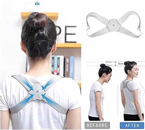 Corrector de postura de espalda para hombres, mujeres y niños, recordatorio de vibración con sensor inteligente, corrector de postura inteligente, correas de soporte ajustables (color: azul) (azu