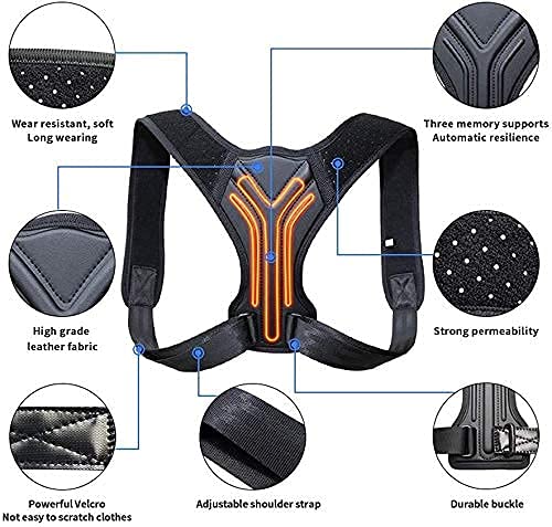 Corrector de postura de soporte de espalda, soporte de postura ajustable para la parte superior de la espalda, hombro, alivio del dolor de espalda, entrenador, soporte de corsé (color: negro) Nice