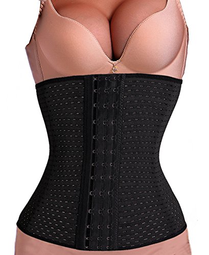 Corsé de cintura para entrenar y perder peso de Dodoing; moldeador deportivo del cuerpo, control del abdomen, cinturón quemador de grasa, faja tipo body., mujer, negro, M/Waist 26.7-29inch
