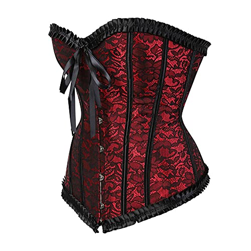 Corset Corsé Mujer Palacio Bordado Floral Lotus Leaf Lace Ladies Corset Top Sexy Plus Size Overbust Corsets S-6Xl-Khaki_XXL