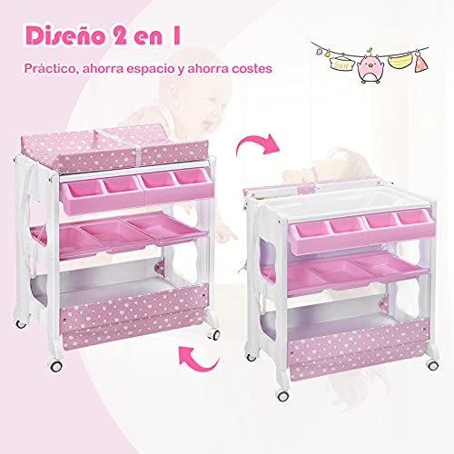 COSTWAY Cambiador de Pañales Estante para Bebé Organizador Cambiador Vestidor Bañera con Bandeja (Rosa)