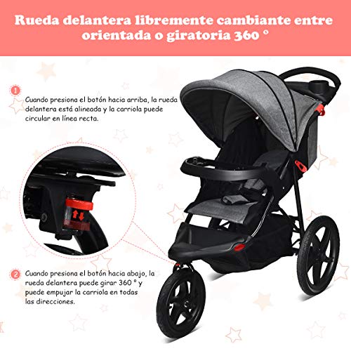 COSTWAY Triciclo con Función Reclinable Cochecito Plegable para Bebé Silla de Paseo Ligera con Cinturón de Seguridad 5 Puntos para Niños de 6 a 36 Meses (Gris)