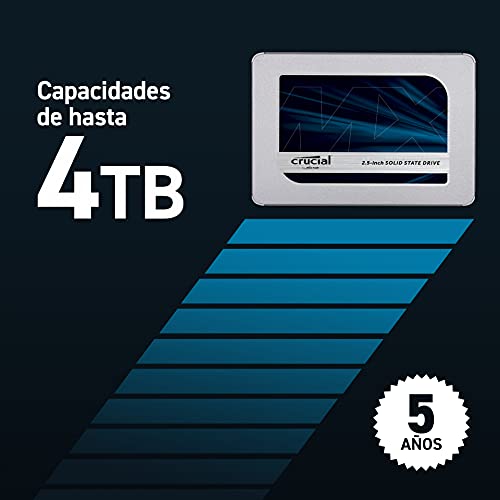 Crucial MX500 500GB CT500MX500SSD1 Unidad interna de estado sólido-hasta 560 MB/s (3D NAND, SATA, 2.5 Pulgadas)