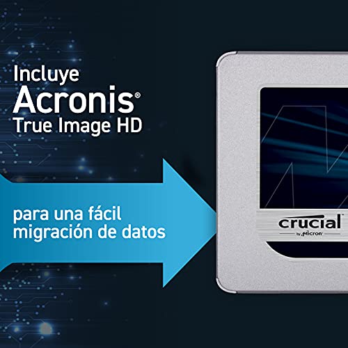 Crucial MX500 500GB CT500MX500SSD1 Unidad interna de estado sólido-hasta 560 MB/s (3D NAND, SATA, 2.5 Pulgadas)