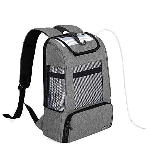Curmio Bolsa de Transporte para Concentradores de Oxígeno Portátiles, Mochila POC Universal con Paneles de Malla, Compatible con Unidades Inogen, Oxygo, Caire, Perfecta para Llevar, Gris