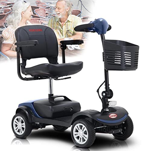 DDCHH 4 Ruedas Scooter Eléctrico Plegable para Personas Mayores Minusvalido, Scooter de Movilidad Ultra Compacto, Carga 120Kg (Incluida Batería), Motor De 250W,Resistencia 16Km,Blue