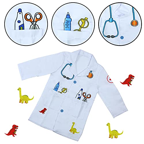Disfraz Medico Disfraz Juguete de Doctora Enfermera Disfraz Patrón de Dinosaurio Cosplay de Médico Juego Niño 3 4 5 6 7 Años Regalo para Niños Niñas