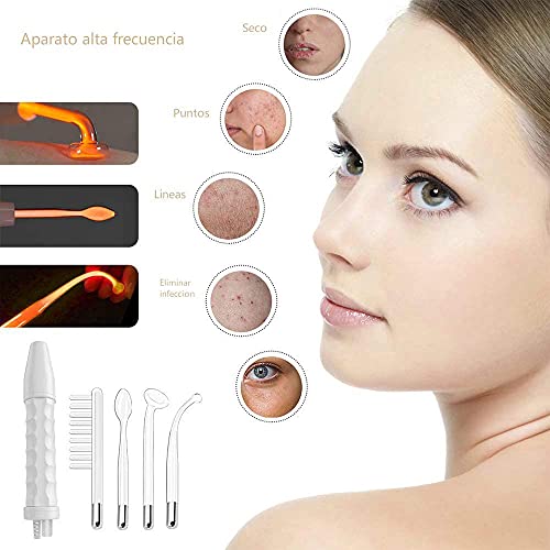 Dispositivo de Belleza Corporal de Alta Frecuencia de Mano Profesional para el Cuidado de la Cara y la Piel para Quitar Arrugas, Acné y Alopecia con 4 electrodos (Melocotón)