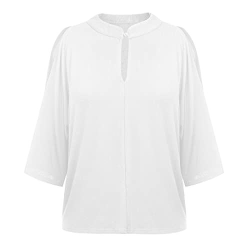 DOLAA Tops de Verano Informales sin Tirantes de Color sólido sin Tirantes con Cuello en Forma de Cuchara con Cuello en v Mangas Vueltas hacia Arriba Camisa Informal Tops Camiseta de Verano Suelta