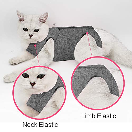 Dotoner Gatos Traje de recuperación Profesional para heridas Abdominales o Enfermedades de la Piel Alternativo para Gatos y Perros después de la cirugía Ropa para el hogar(Gris,m)