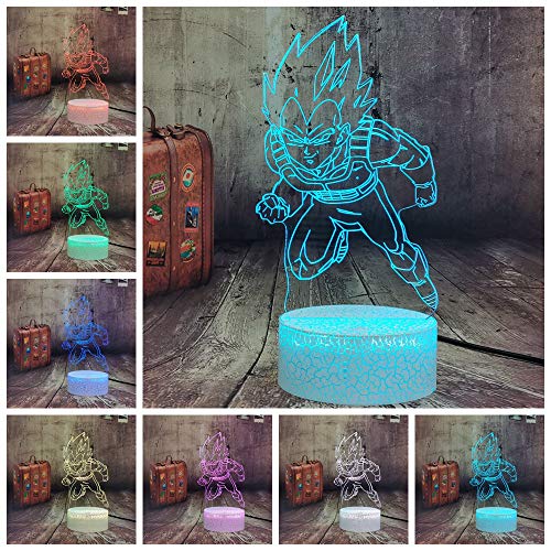 Dragon Ball Z Super Saiyajin Dios Goku Vegeta - Lámpara LED de 7 colores con mando a distancia, lámpara de mesa para niños, lámpara de mesa para niños, luz nocturna, regalo para adolescentes