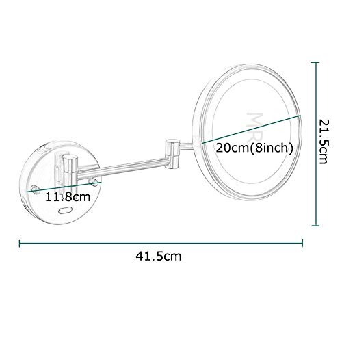 DTKJ Espejo de extensión de baño, ajustable expandible de 8 pulgadas, 5 x doble correspondencia de afeitado (color: oro titanio) con Hotel Venus con enchufe británico