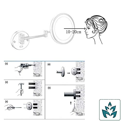DTKJ Espejo de extensión de baño, ajustable expandible de 8 pulgadas, 5 x doble correspondencia de afeitado (color: oro titanio) con Hotel Venus con enchufe británico