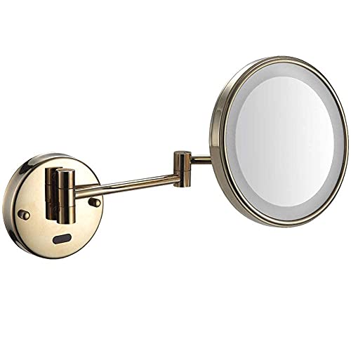 DTKJ Espejo de extensión de baño, ajustable expandible de 8 pulgadas, 5 x doble correspondencia de afeitado (color: oro titanio) con Hotel Venus con enchufe británico