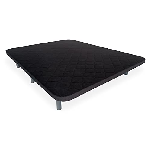 Duérmete Online TAPI2DACOLCHADANEGRA001 Base Tapizada Reforzada, Anti ruido con 5 Barras de Refuerzo, Apta para cualquier tipo de colchón, 6 Patas metálicas roscadas de 27cm, Negro, 90x190