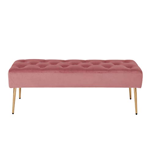 Duhome Banco banqueta tapizada otomana Acolchado Patas metálica 9130C, Color:Rosa, Material:Terciopelo