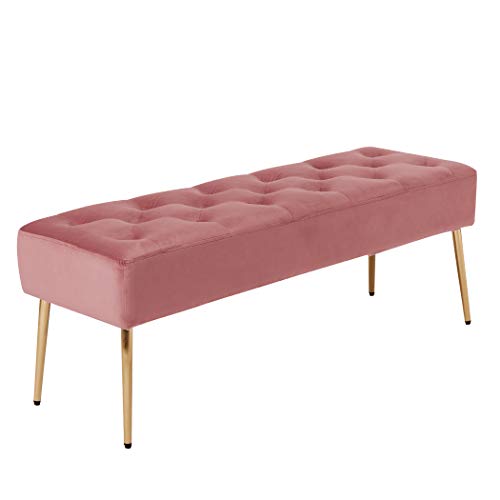 Duhome Banco banqueta tapizada otomana Acolchado Patas metálica 9130C, Color:Rosa, Material:Terciopelo