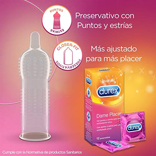 Durex Preservativos Dame Placer con Puntos y Estrías - Total 12 Condones