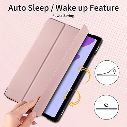 EasyAcc Funda y Protector de Pantalla Compatible con Samsung Galaxy Tab A7 10.4 2020, Case Ultra Slim Carcasa Smart Cover PU Alta Definicion Cristal Vidrio Premium para SM-T500/SM-T505 (Pink)