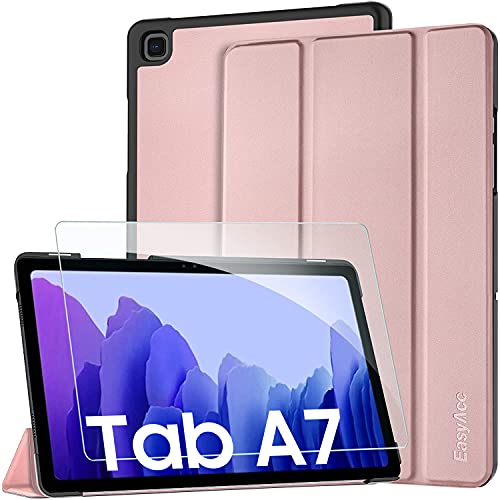 EasyAcc Funda y Protector de Pantalla Compatible con Samsung Galaxy Tab A7 10.4 2020, Case Ultra Slim Carcasa Smart Cover PU Alta Definicion Cristal Vidrio Premium para SM-T500/SM-T505 (Pink)