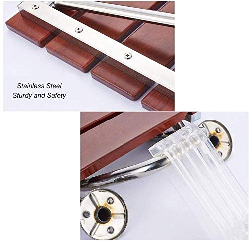 EEUK Asiento de Ducha Abatible de Pared, Silla Ducha Plegable Aluminio, Silla De Ducha para Personas Mayores, Taburete Ducha Plegable de Madera de Teca, Peso soportado: 180 kg