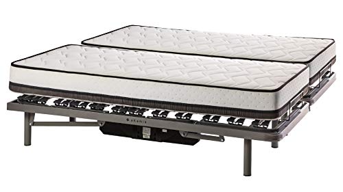 ekamia - Cama Articulada Eléctrica Doble Emparejada de Matrimonio con Colchón Delling - 150cm x 190cm, Mando con Cable