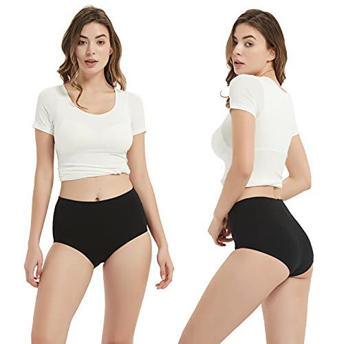 EKSHER Bragas Mujer Pack de 5 Slip Cintura Alta Algodón Braguitas Negro_L